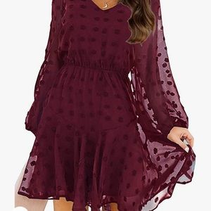Flowy chiffon long sleeve dress maroon